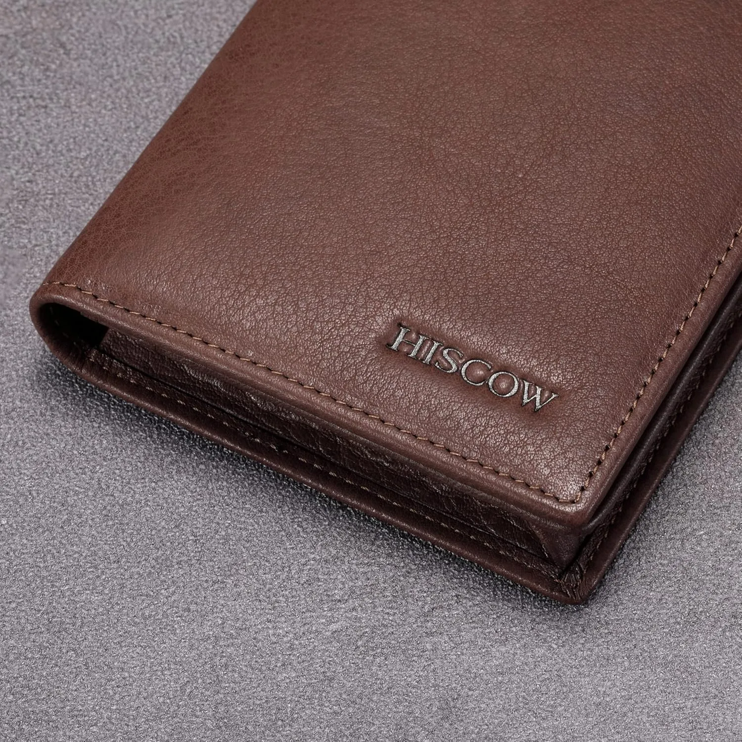 HISCOW Bifold Long Wallet with 15 Credit Card Slots - Italian Calfskin (Aniline Leather Coffee)
