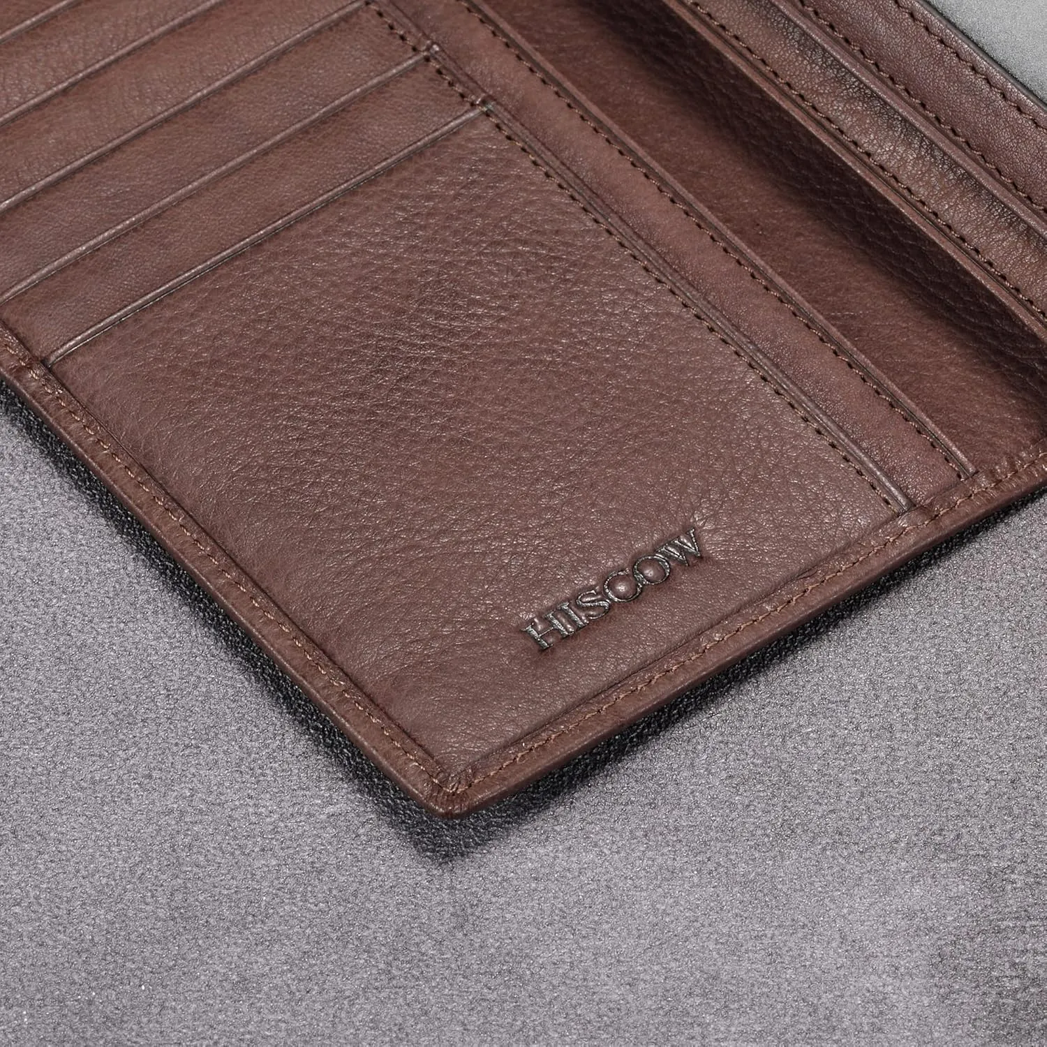 HISCOW Bifold Long Wallet with 15 Credit Card Slots - Italian Calfskin (Aniline Leather Coffee)