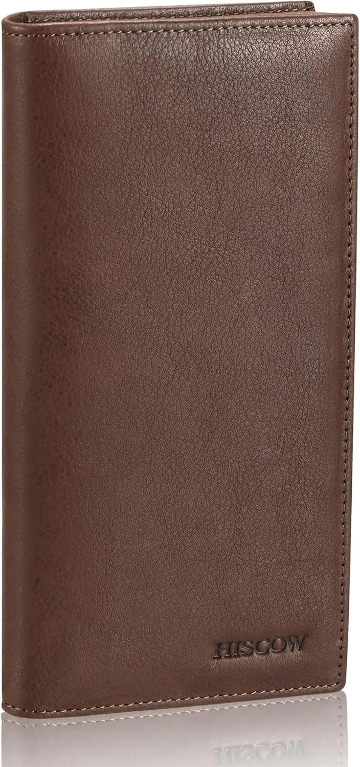 HISCOW Bifold Long Wallet with 15 Credit Card Slots - Italian Calfskin (Aniline Leather Coffee)
