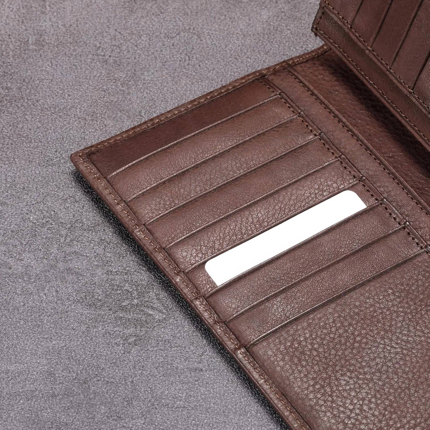 HISCOW Bifold Long Wallet with 15 Credit Card Slots - Italian Calfskin (Aniline Leather Coffee)