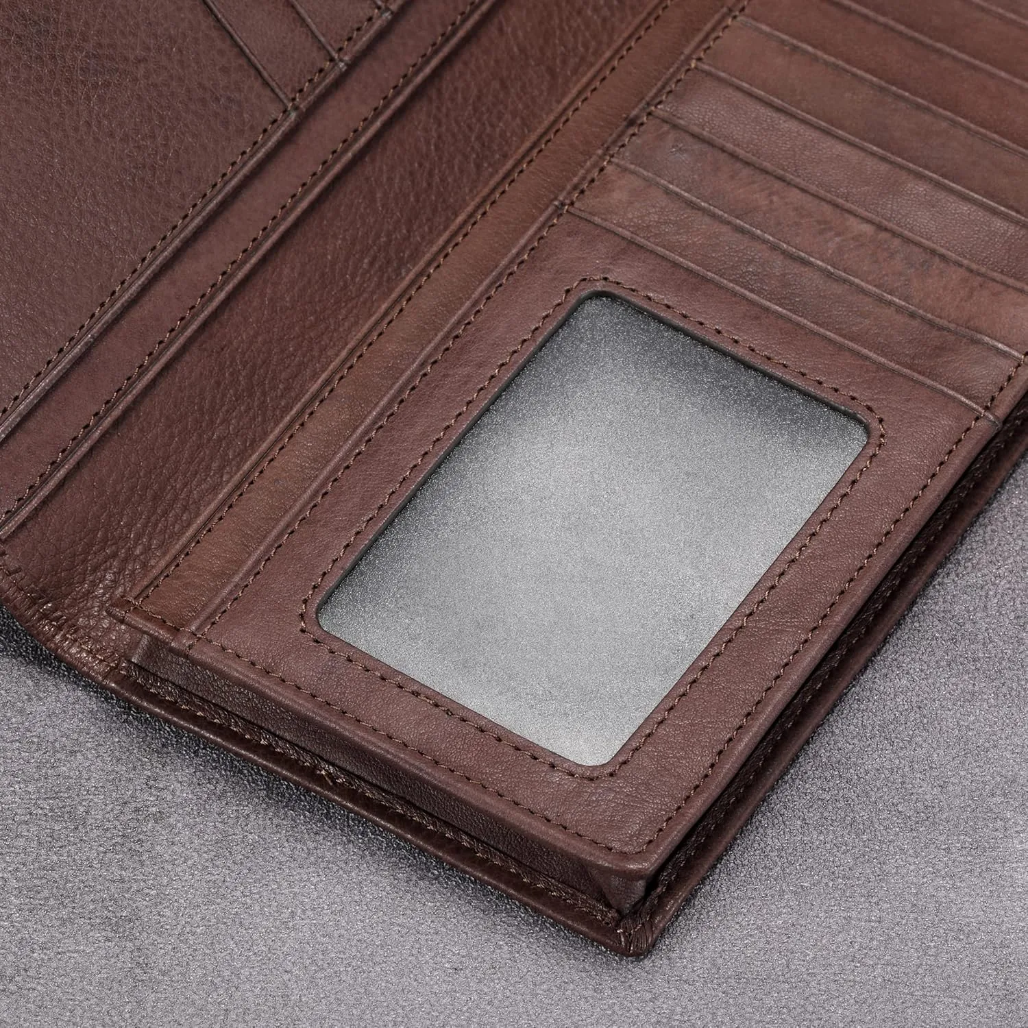 HISCOW Bifold Long Wallet with 15 Credit Card Slots - Italian Calfskin (Aniline Leather Coffee)