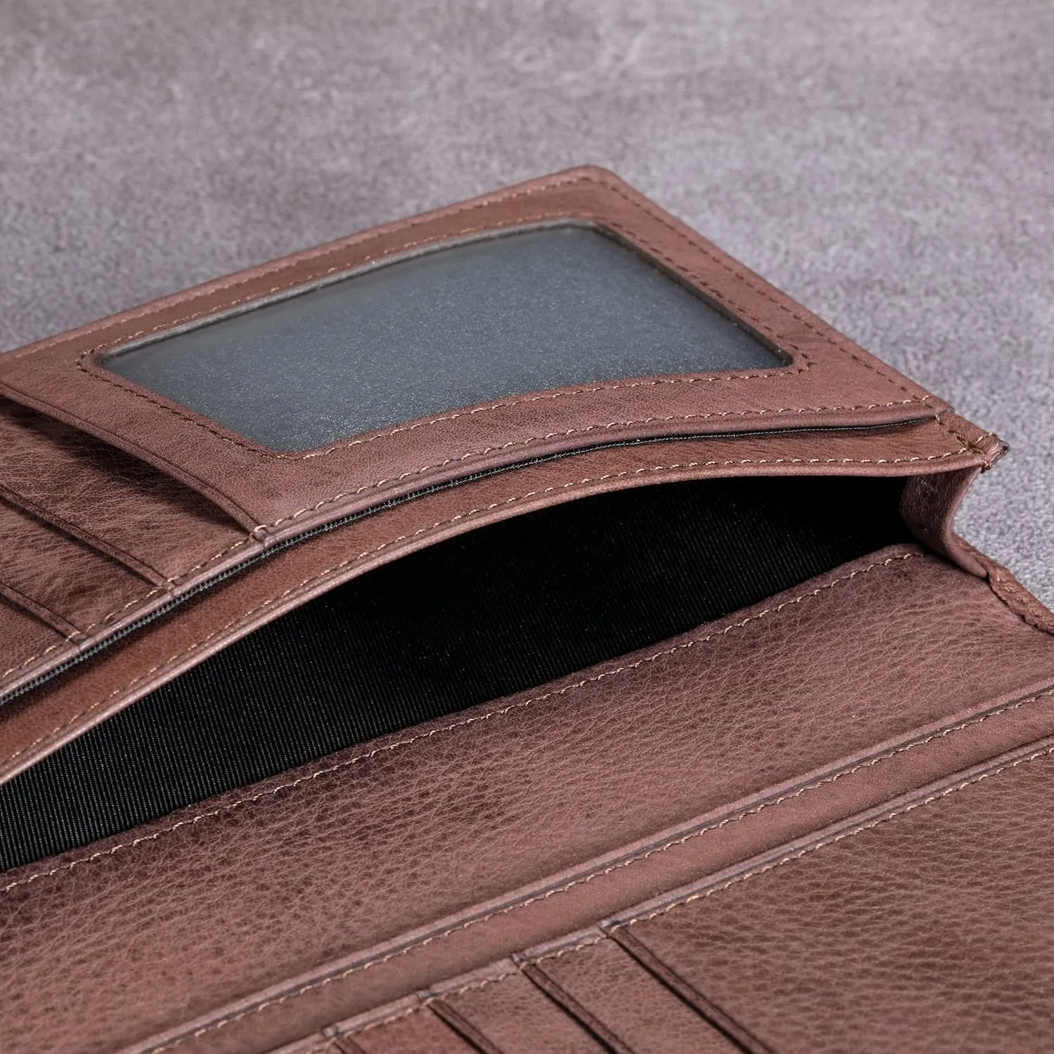 HISCOW Bifold Long Wallet with 15 Credit Card Slots - Italian Calfskin (Aniline Leather Coffee)