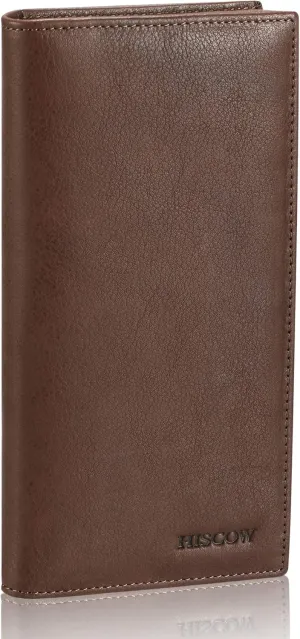 HISCOW Bifold Long Wallet with 15 Credit Card Slots - Italian Calfskin (Aniline Leather Coffee)