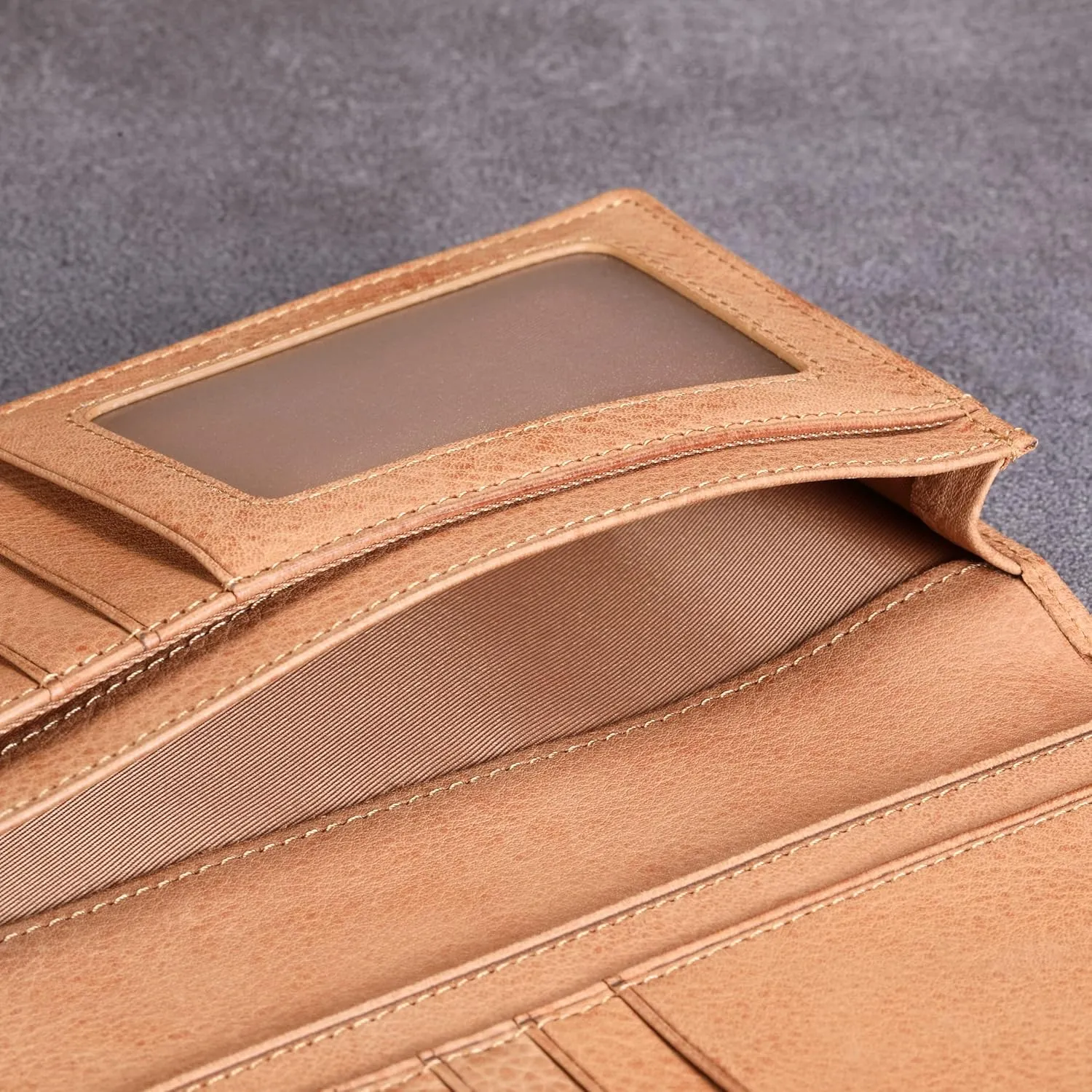 HISCOW Bifold Long Wallet with 15 Credit Card Slots - Italian Calfskin (Aniline Leather Tan)