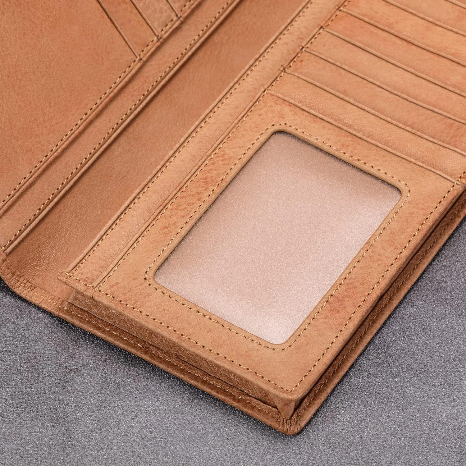 HISCOW Bifold Long Wallet with 15 Credit Card Slots - Italian Calfskin (Aniline Leather Tan)