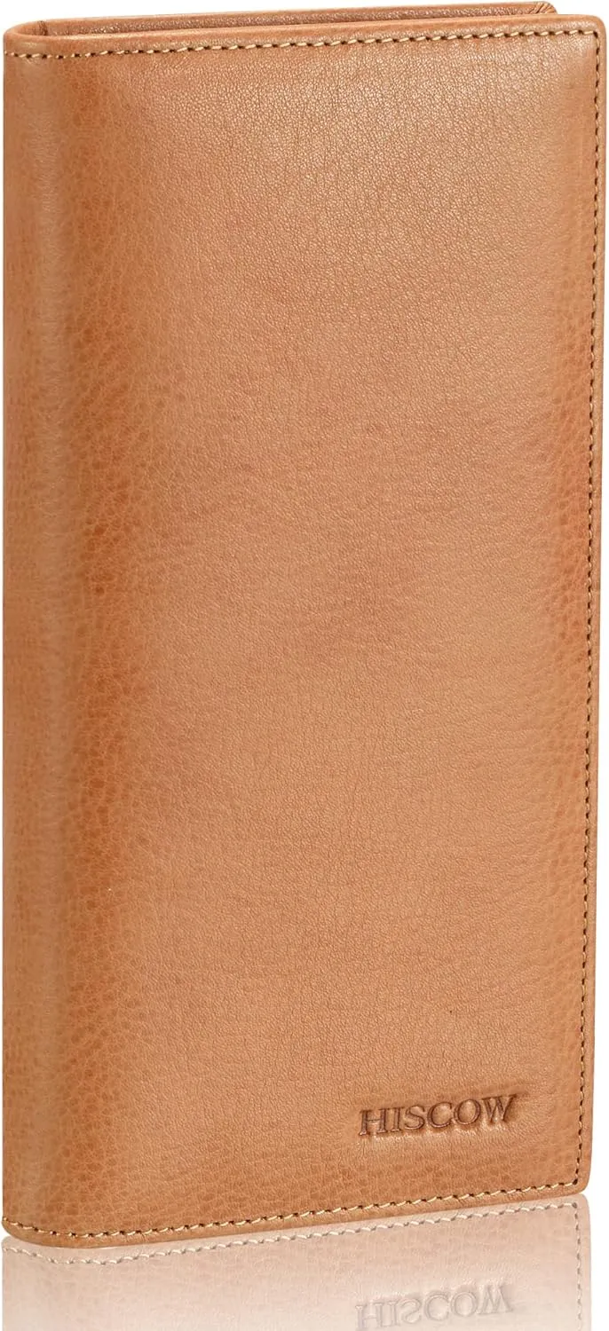 HISCOW Bifold Long Wallet with 15 Credit Card Slots - Italian Calfskin (Aniline Leather Tan)