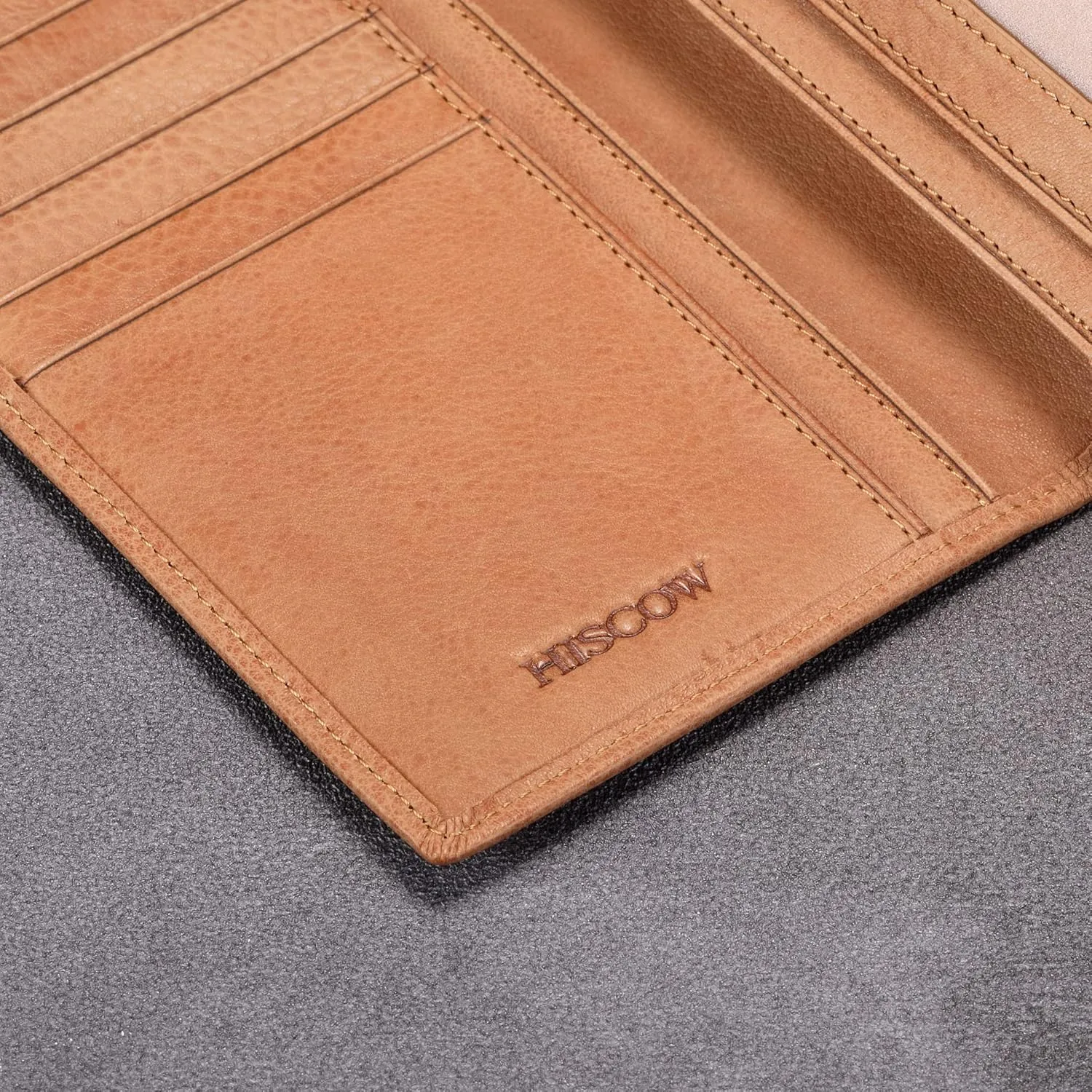 HISCOW Bifold Long Wallet with 15 Credit Card Slots - Italian Calfskin (Aniline Leather Tan)