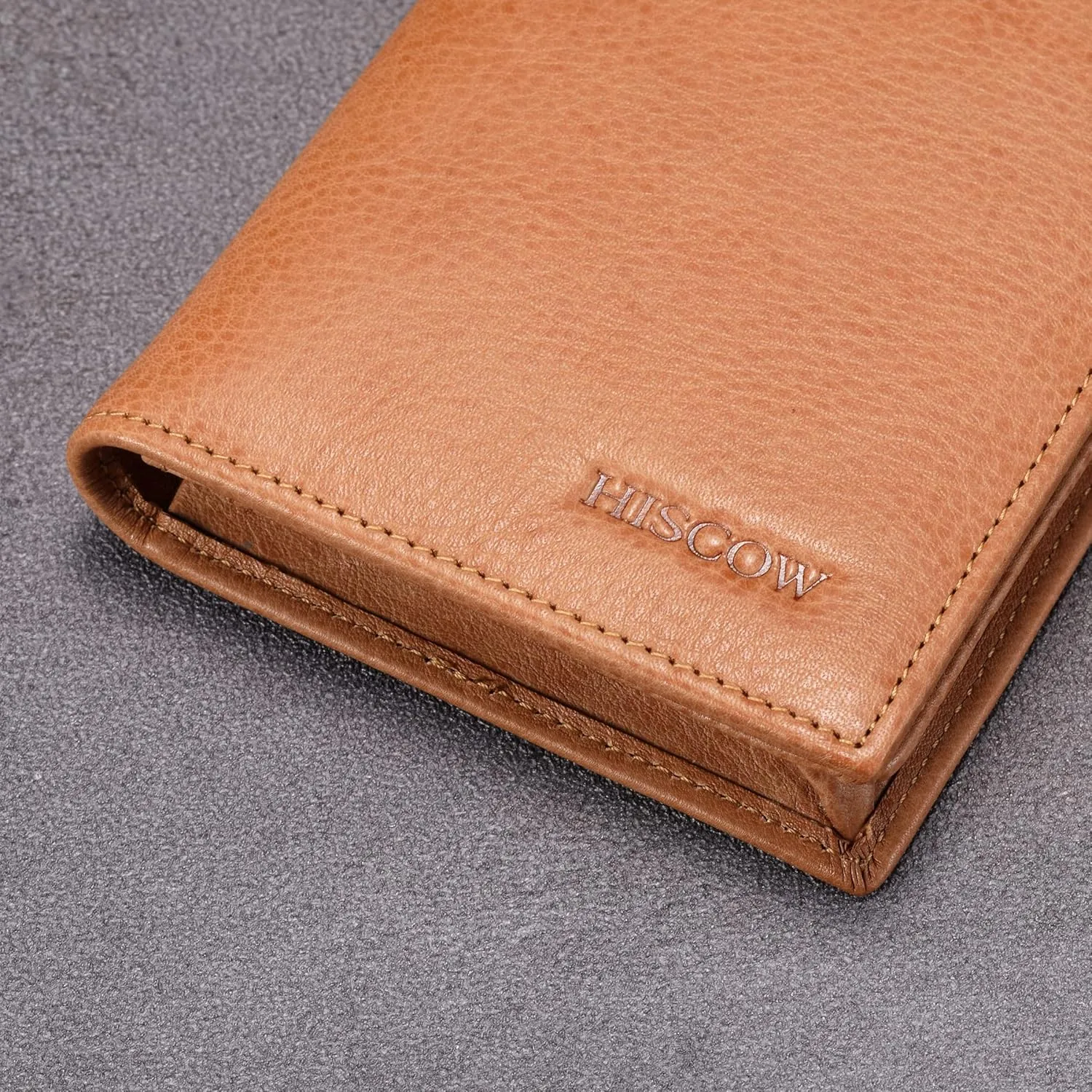 HISCOW Bifold Long Wallet with 15 Credit Card Slots - Italian Calfskin (Aniline Leather Tan)