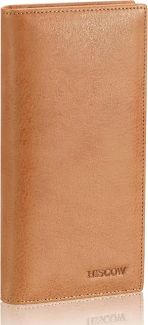 HISCOW Bifold Long Wallet with 15 Credit Card Slots - Italian Calfskin (Aniline Leather Tan)