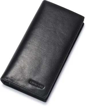 HISCOW Bifold Long Wallet with 15 Credit Card Slots - Italian Calfskin (Black Vegetable-Tanned Leather)