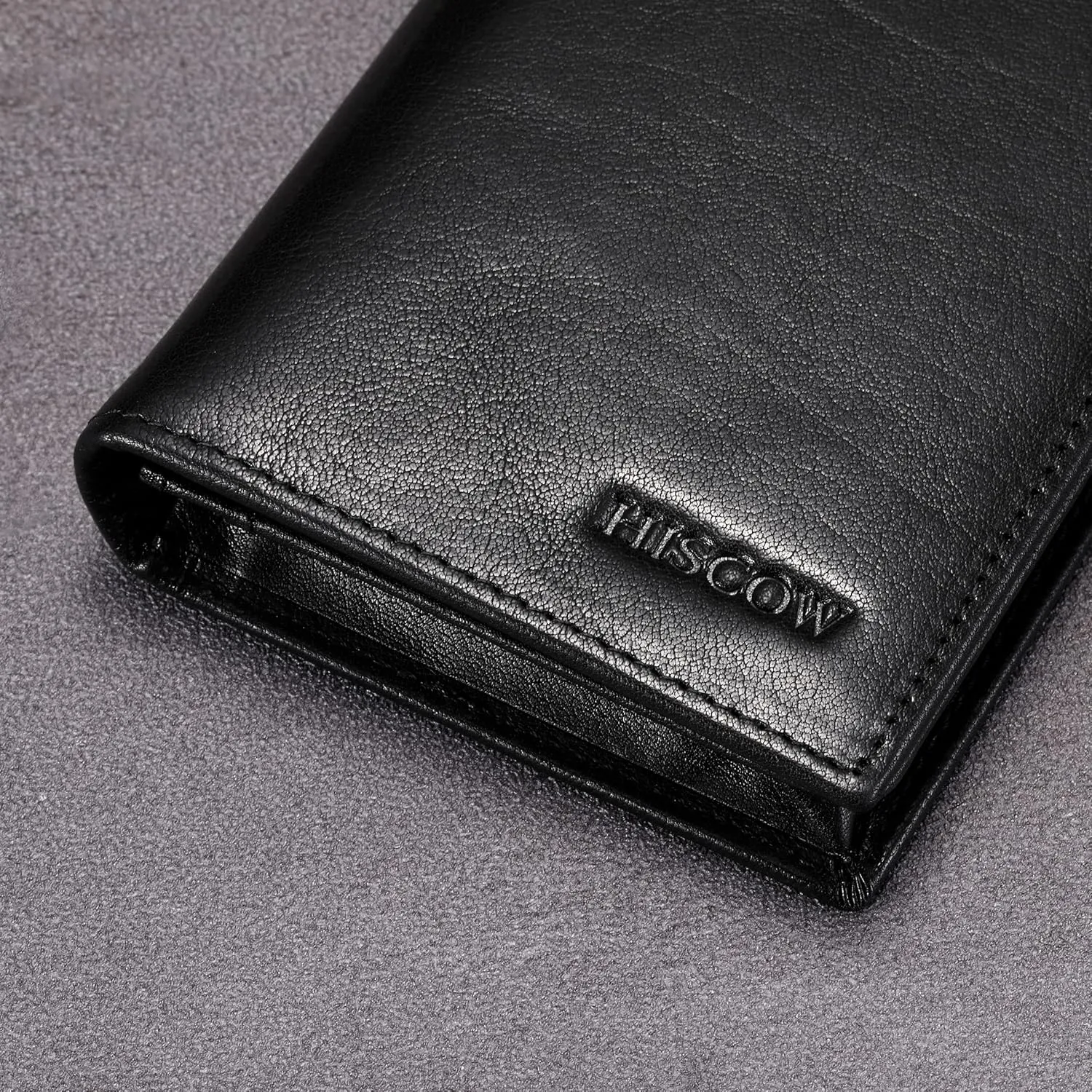 HISCOW Bifold Long Wallet with 15 Credit Card Slots - Italian Calfskin (Black Vegetable-Tanned Leather)