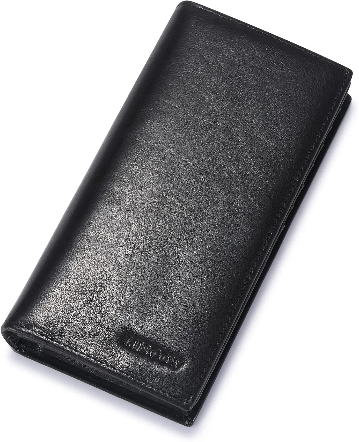 HISCOW Bifold Long Wallet with 15 Credit Card Slots - Italian Calfskin (Black Vegetable-Tanned Leather)