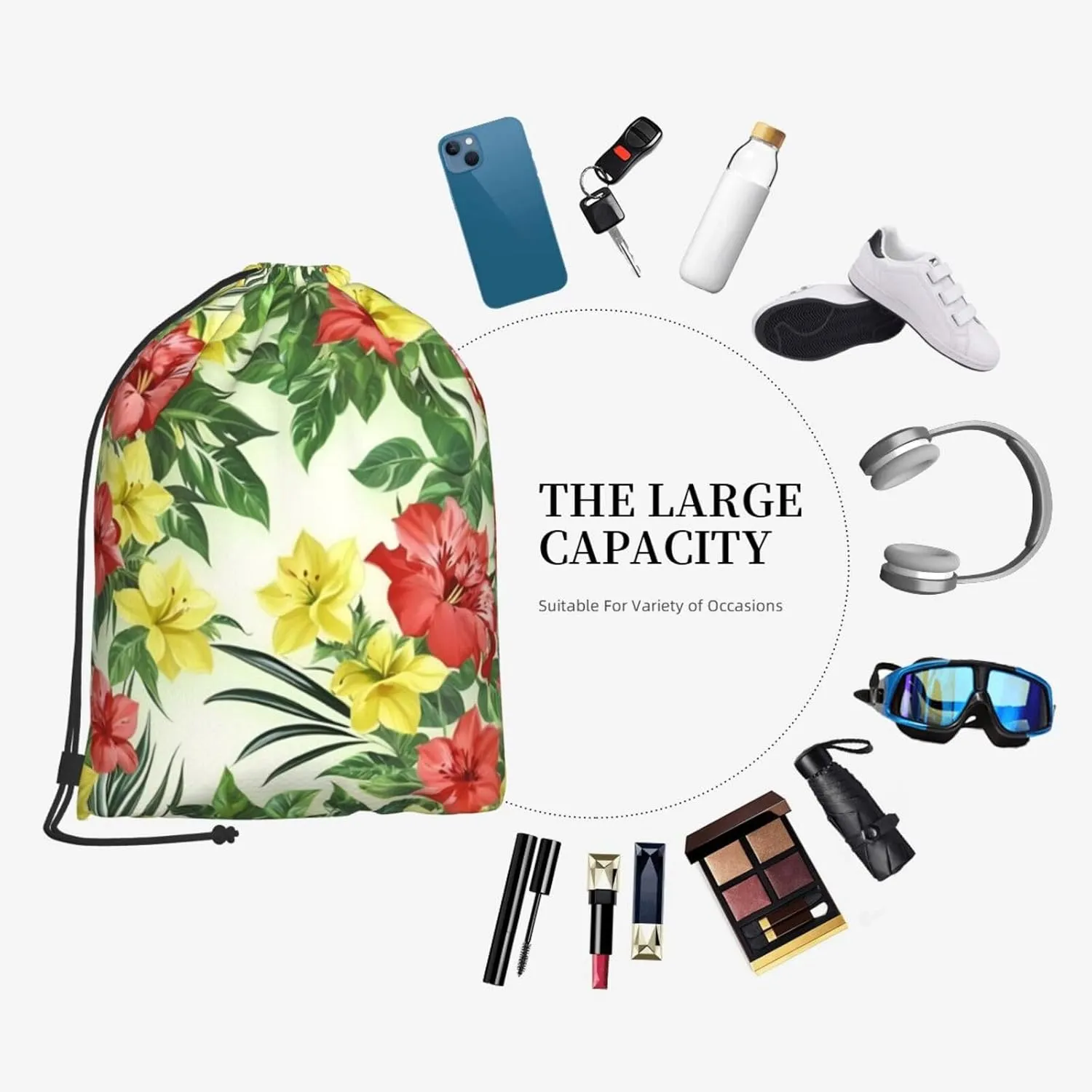 Hojas Tropicales Y Flores Drawstring Cinch Backpack Polyester Sack Pack String Bag For Hiking Camping Adventure