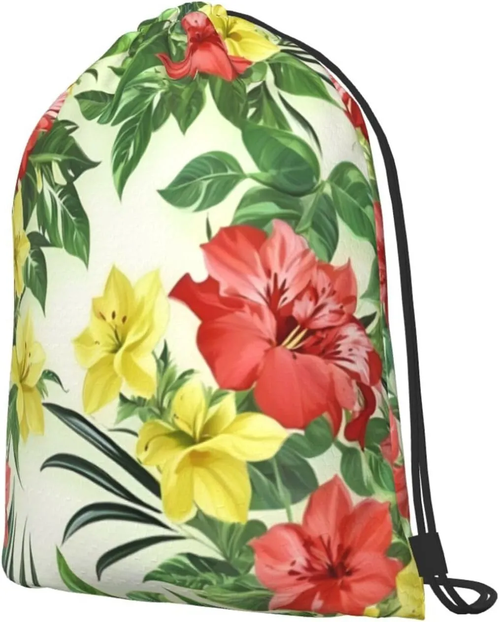Hojas Tropicales Y Flores Drawstring Cinch Backpack Polyester Sack Pack String Bag For Hiking Camping Adventure