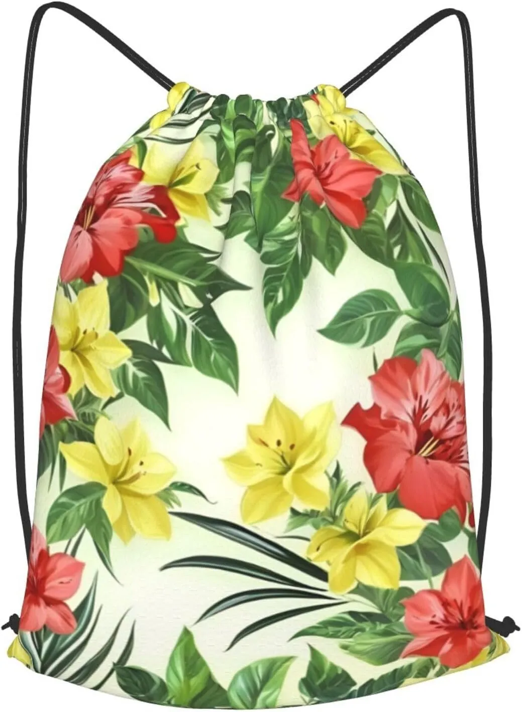 Hojas Tropicales Y Flores Drawstring Cinch Backpack Polyester Sack Pack String Bag For Hiking Camping Adventure