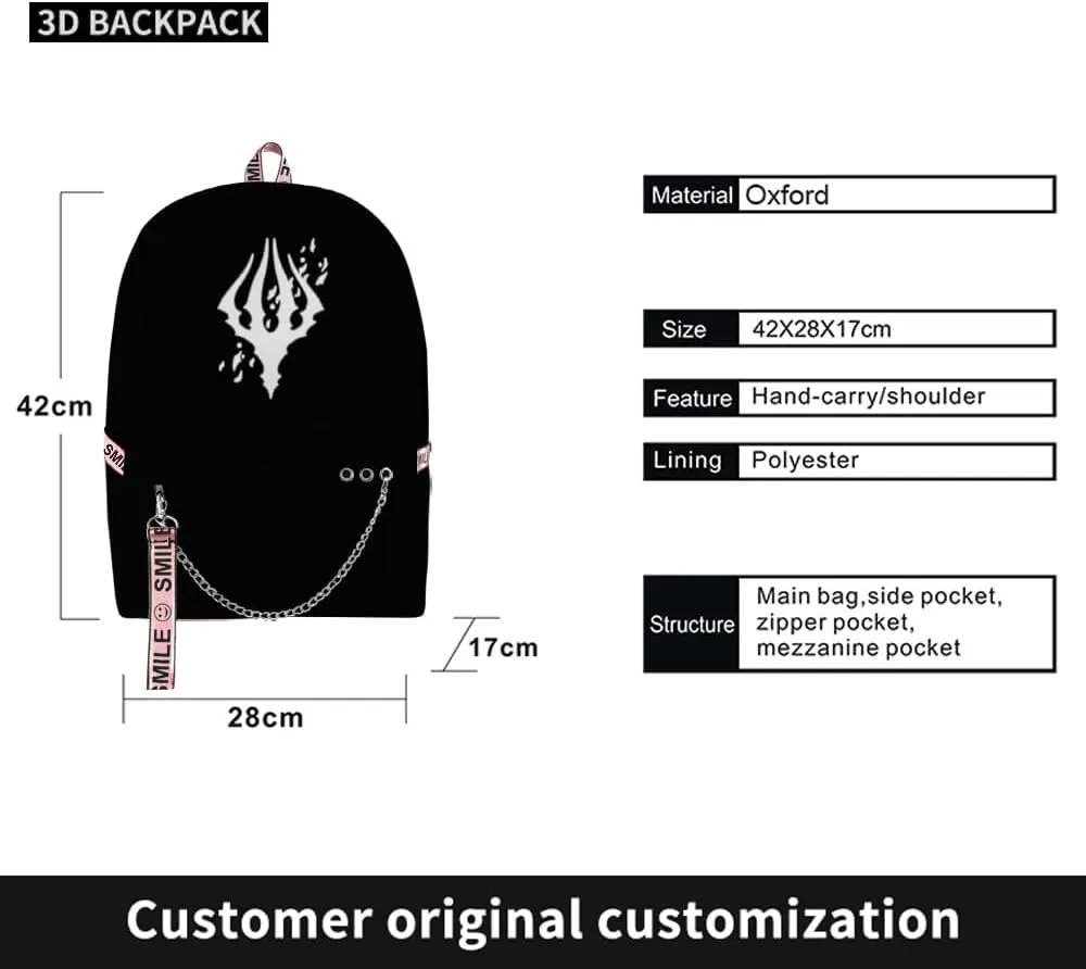 Hollow Knight Merch Women Men Multipurpose Bag Cosplay Backpack Casual Fashion Daypack (Black-Suit)