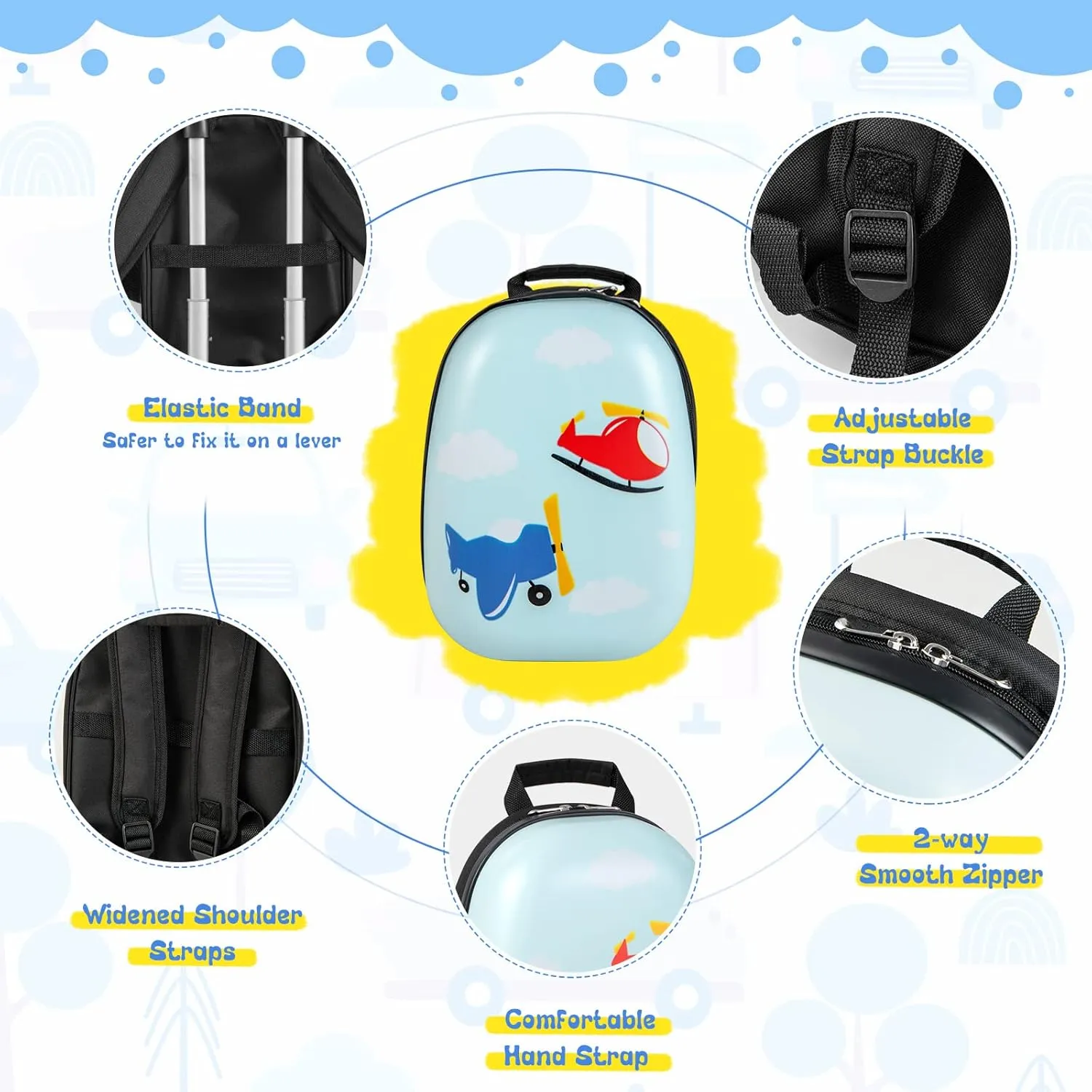 HONEY JOY Kids Luggage, 12" Toddler Backpack & 16" Travel Suitcase with Wheels, Lightweight Toddler Girls Suitcase, Durable ABS Hardshell, 2Pcs Carry On Luggage Set for Boys Girls(Car)