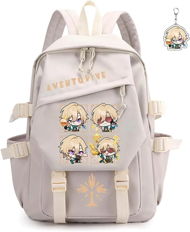 Honkai Star Rail Backpack Women Men Unisex Robin Rucksack Aventurine Firefly Bag HSR Kawaii Backpack (White-Aventurine)