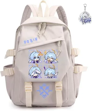 Honkai Star Rail Backpack Women Men Unisex Robin Rucksack Aventurine Firefly Bag HSR Kawaii Backpack (White-Robin)