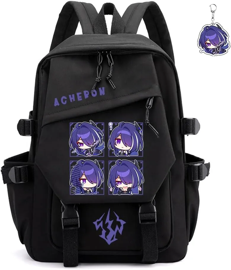Honkai Star Rail Backpack Women Men Unisex Robin Rucksack Firefly Black Bag HSR Kawaii Anime Backpack (Black-Acheron)
