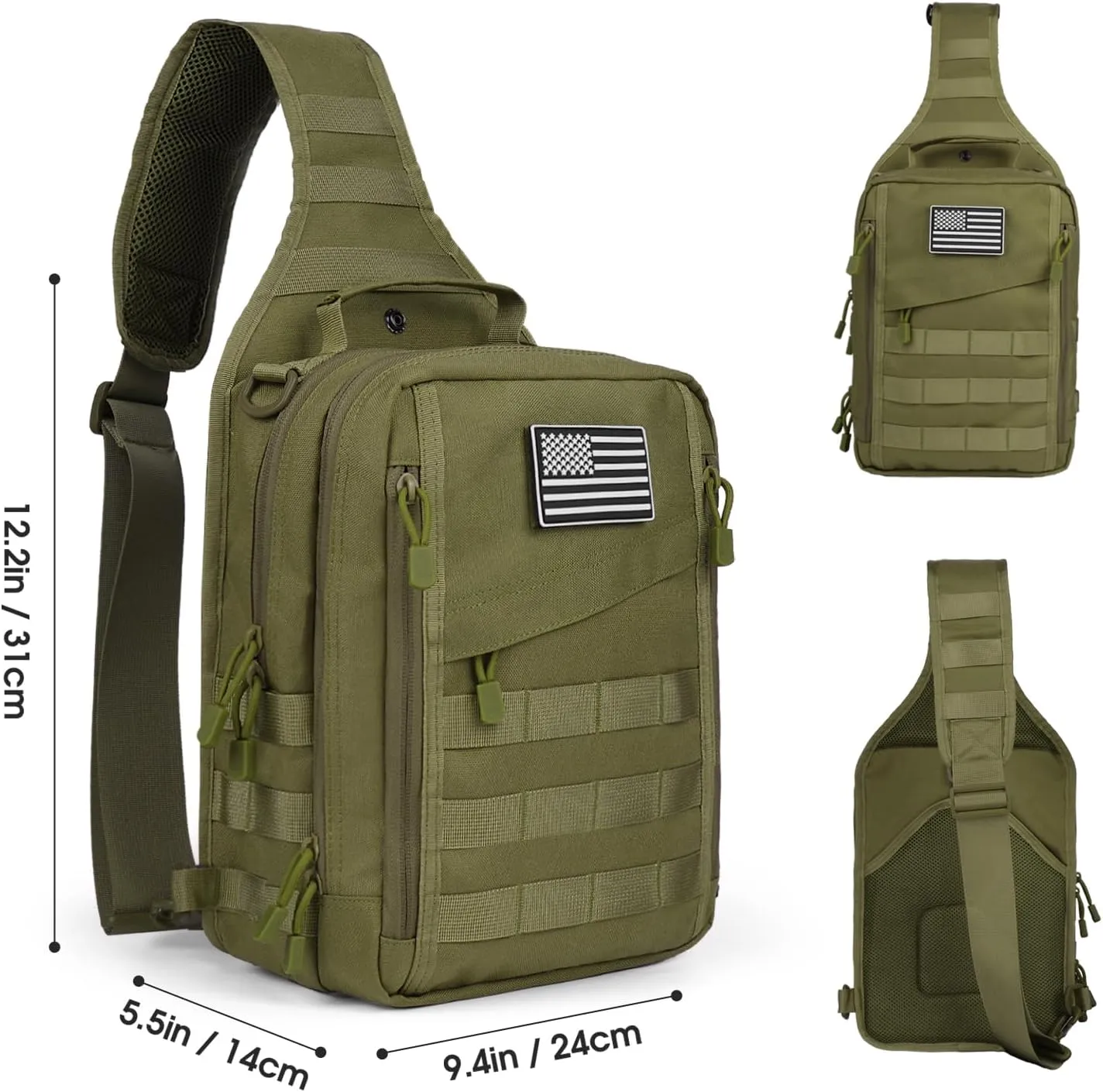 hopopower Tactical Sling Bag for Men Military Shoulder Backpack Range Bag Sport Bag Pack Small Utility Backpack Crossbody Chest Bag for Every Day Carry, Green