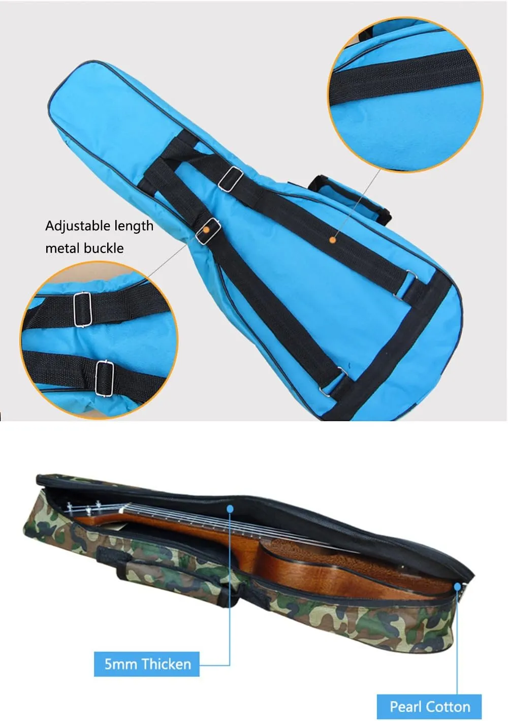 HOT SEAL Waterproof Durable Colorful Ukulele Cotton Case Bag with Storage (21in, light blue)