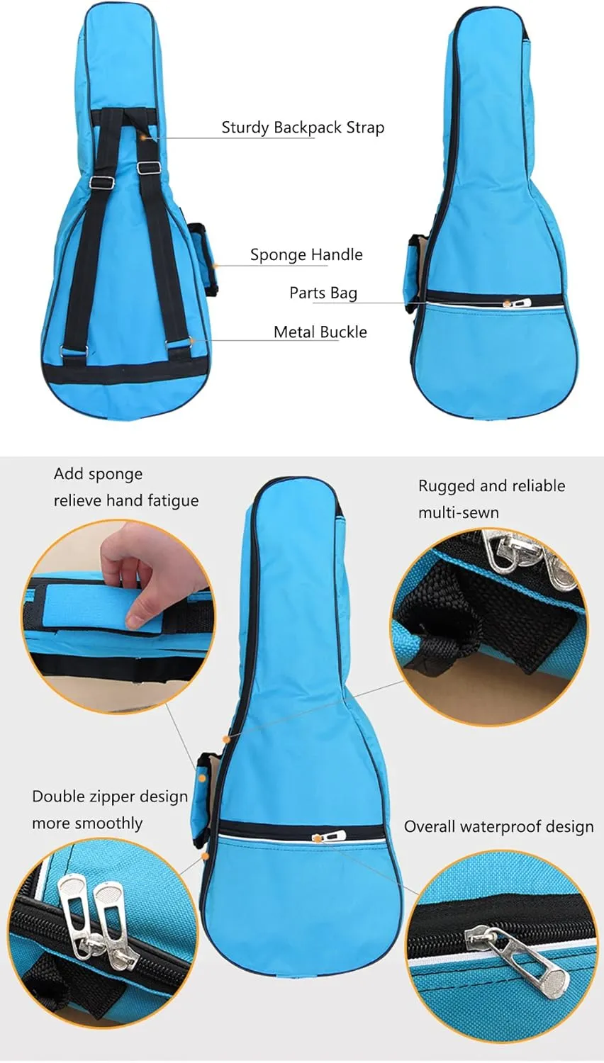 HOT SEAL Waterproof Durable Colorful Ukulele Cotton Case Bag with Storage (21in, light blue)