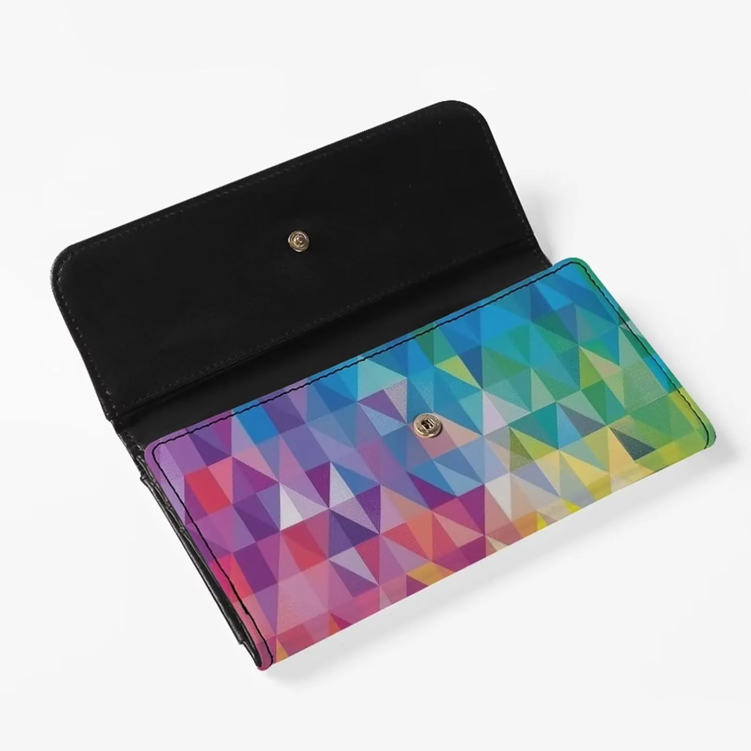 Howilath Rainbow Geometric Women Clutch Long Purse PU Leather Trifold Wallet Casual Lady Slim Designer