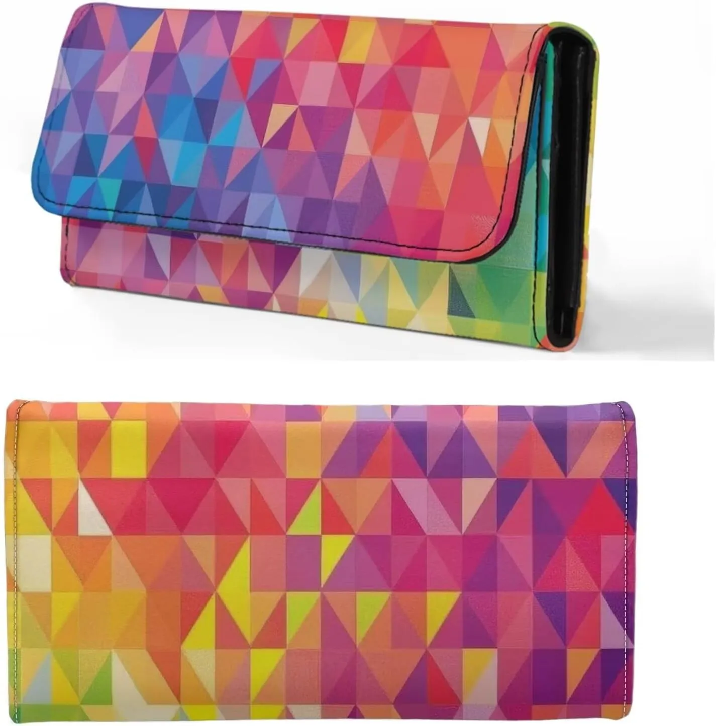 Howilath Rainbow Geometric Women Clutch Long Purse PU Leather Trifold Wallet Casual Lady Slim Designer
