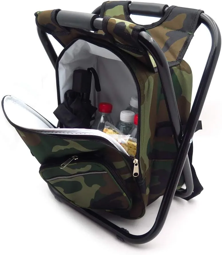 HTTMT - Foldable Outdoor Multi-Function Fishing Backpack Beach Chair Stool w/Cooler Bag [Item Number: ET-Seat001]