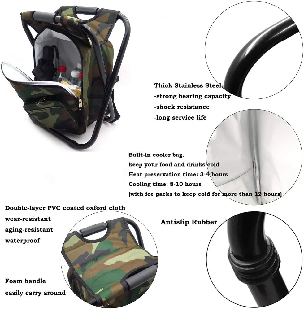HTTMT - Foldable Outdoor Multi-Function Fishing Backpack Beach Chair Stool w/Cooler Bag [Item Number: ET-Seat001]