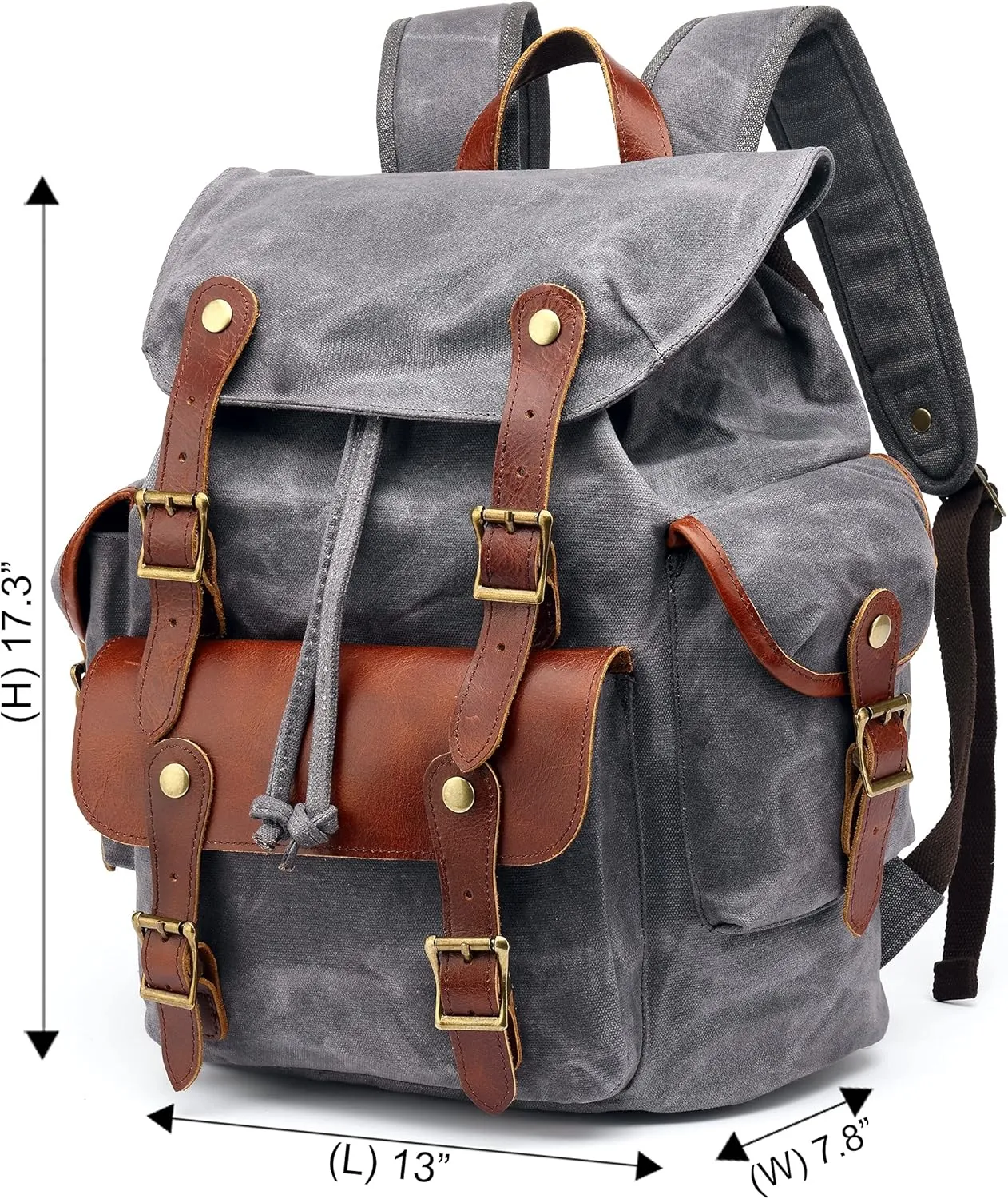 HuaChen Vintage Waxed Canvas Leather Backpack for Men, Military Tactical Army Camping Rucksack for Travel