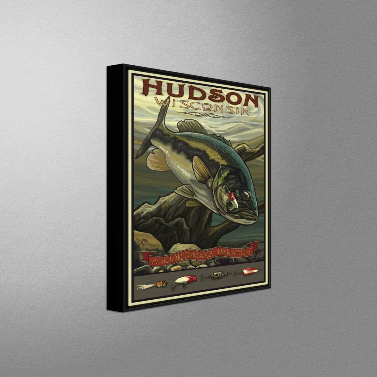 Hudson Wisconsin Bass Professionally Framed Giclee Archival Canvas Wall Art for Home & Office from Travel Artwork by Artist Paul A. Lanquist 9" x 12"