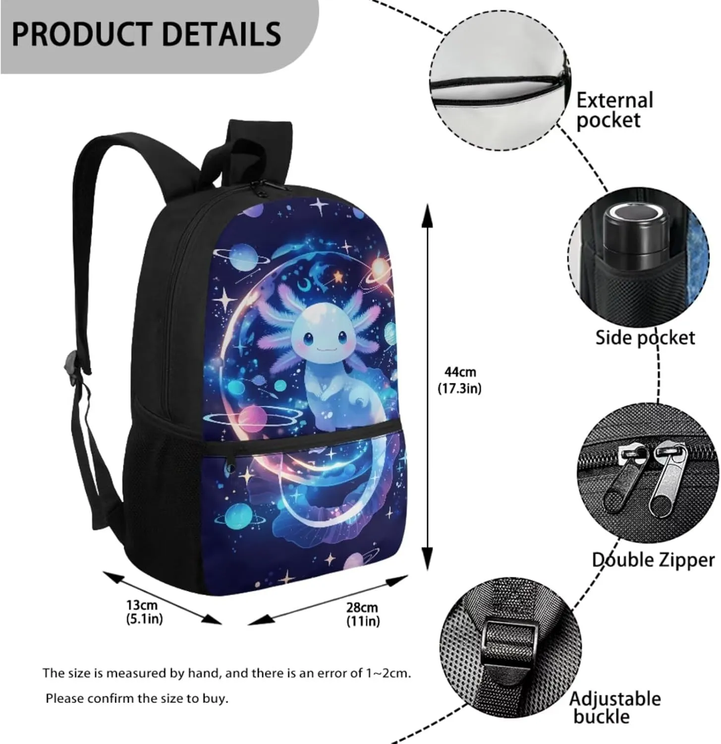 HUIACONG Space Bookbag with Lunch Box for Boys Backpack 10-12 Years Old Galaxy Axolotl Backpacks Teen Girls School Bags Age 10-12 Back to School Supplies