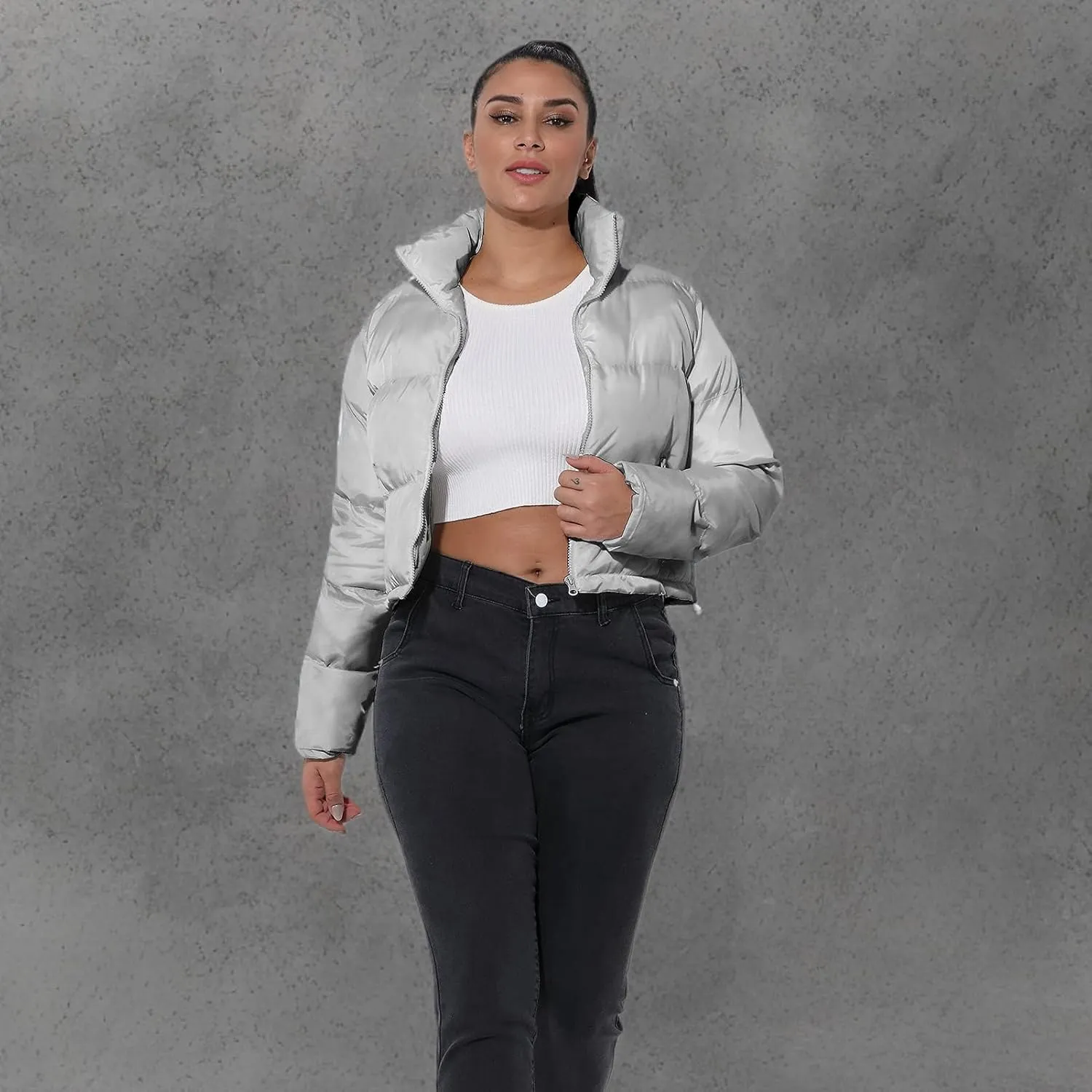 Hujoin Women's Crop Short Jacket Cropped Puffer Fashion Jackets for Women Warm Winter Lightweight Coat