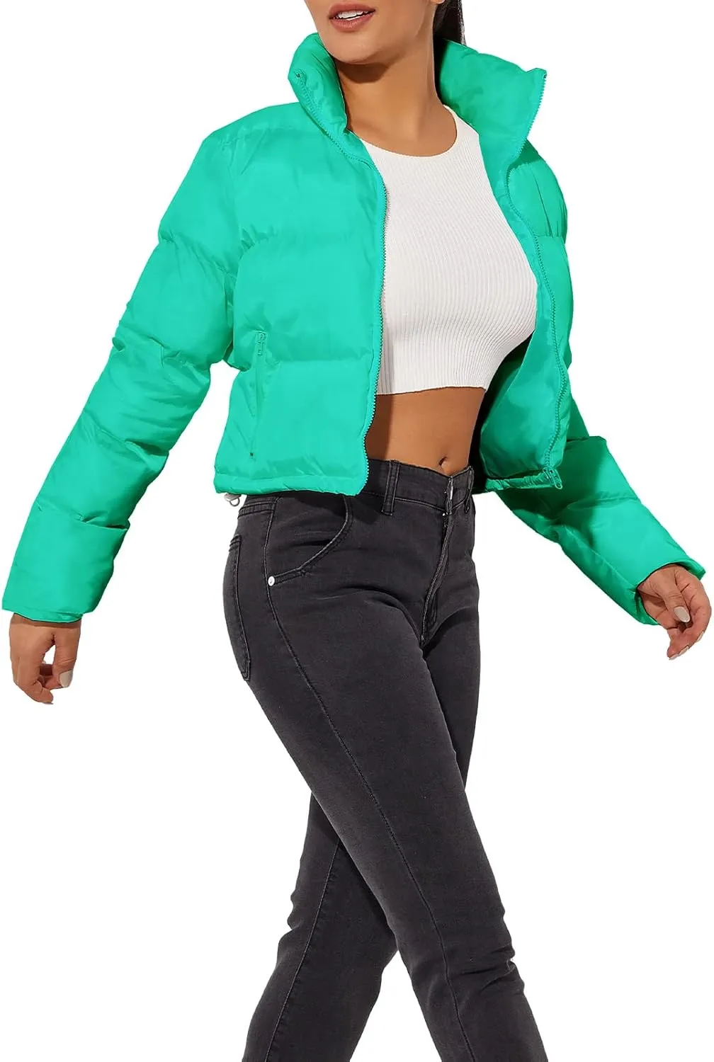 Hujoin Women's Crop Short Jacket Cropped Puffer Fashion Jackets for Women Warm Winter Lightweight Coat