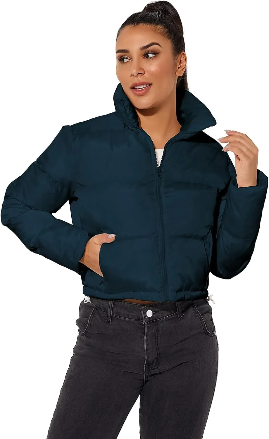 Hujoin Women's Crop Short Jacket Cropped Puffer Fashion Jackets for Women Warm Winter Lightweight Coat