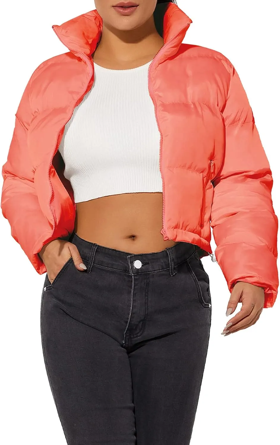 Hujoin Women's Crop Short Jacket Cropped Puffer Fashion Jackets for Women Warm Winter Lightweight Coat