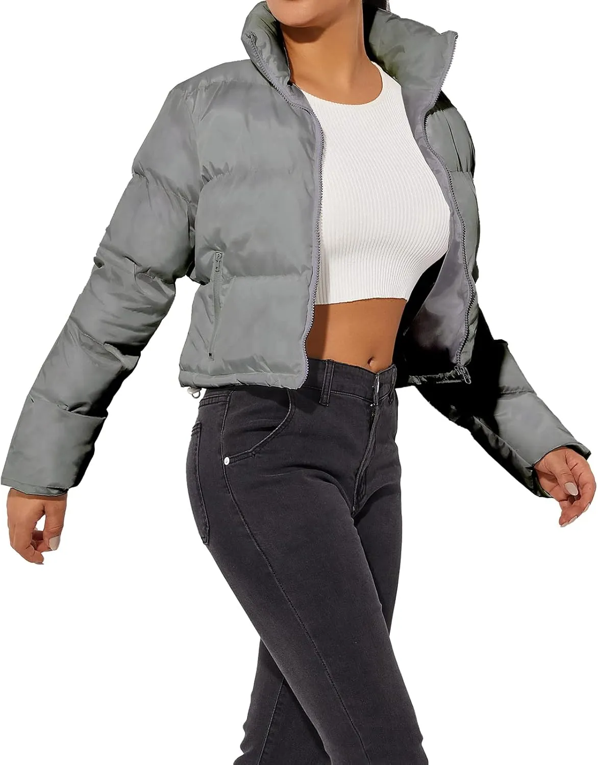 Hujoin Women's Crop Short Jacket Cropped Puffer Fashion Jackets for Women Warm Winter Lightweight Coat