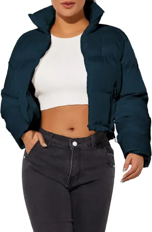 Hujoin Women's Crop Short Jacket Cropped Puffer Fashion Jackets for Women Warm Winter Lightweight Coat