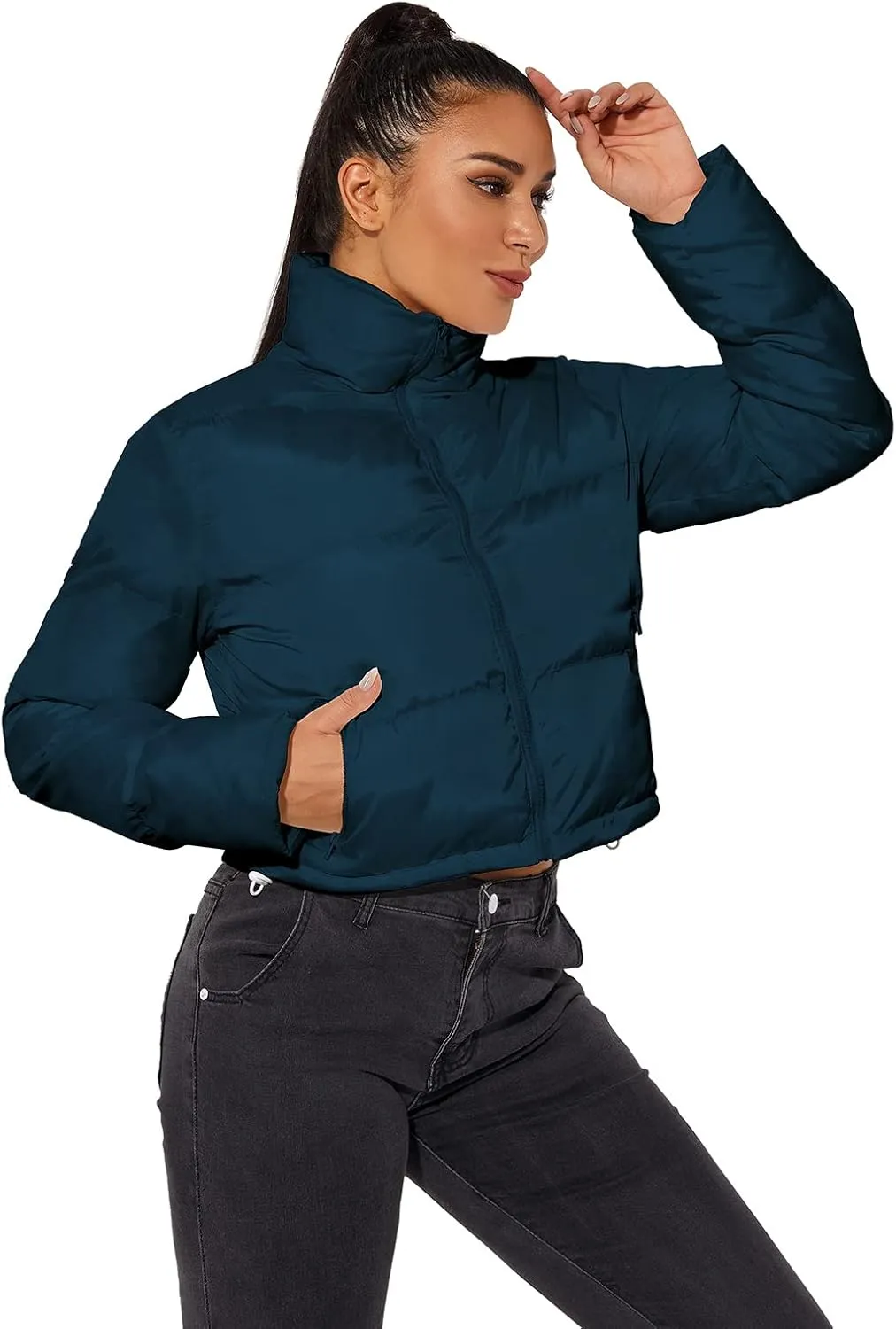 Hujoin Women's Crop Short Jacket Cropped Puffer Fashion Jackets for Women Warm Winter Lightweight Coat