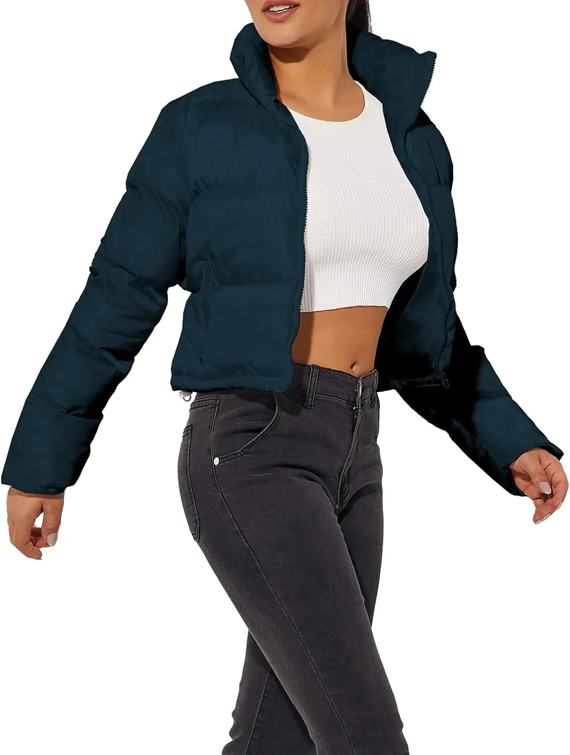 Hujoin Women's Crop Short Jacket Cropped Puffer Fashion Jackets for Women Warm Winter Lightweight Coat