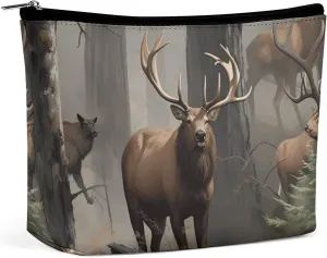 Hunting Deer Bear Elk Travel Makeup Bag Large Toiletry Bag for Women Waterproof Cosmetic Bags for Purse Portable Makeup Organizer Bags Cute Zipper Pouch Cosmetic Pouch Funny Travel Makeupbag