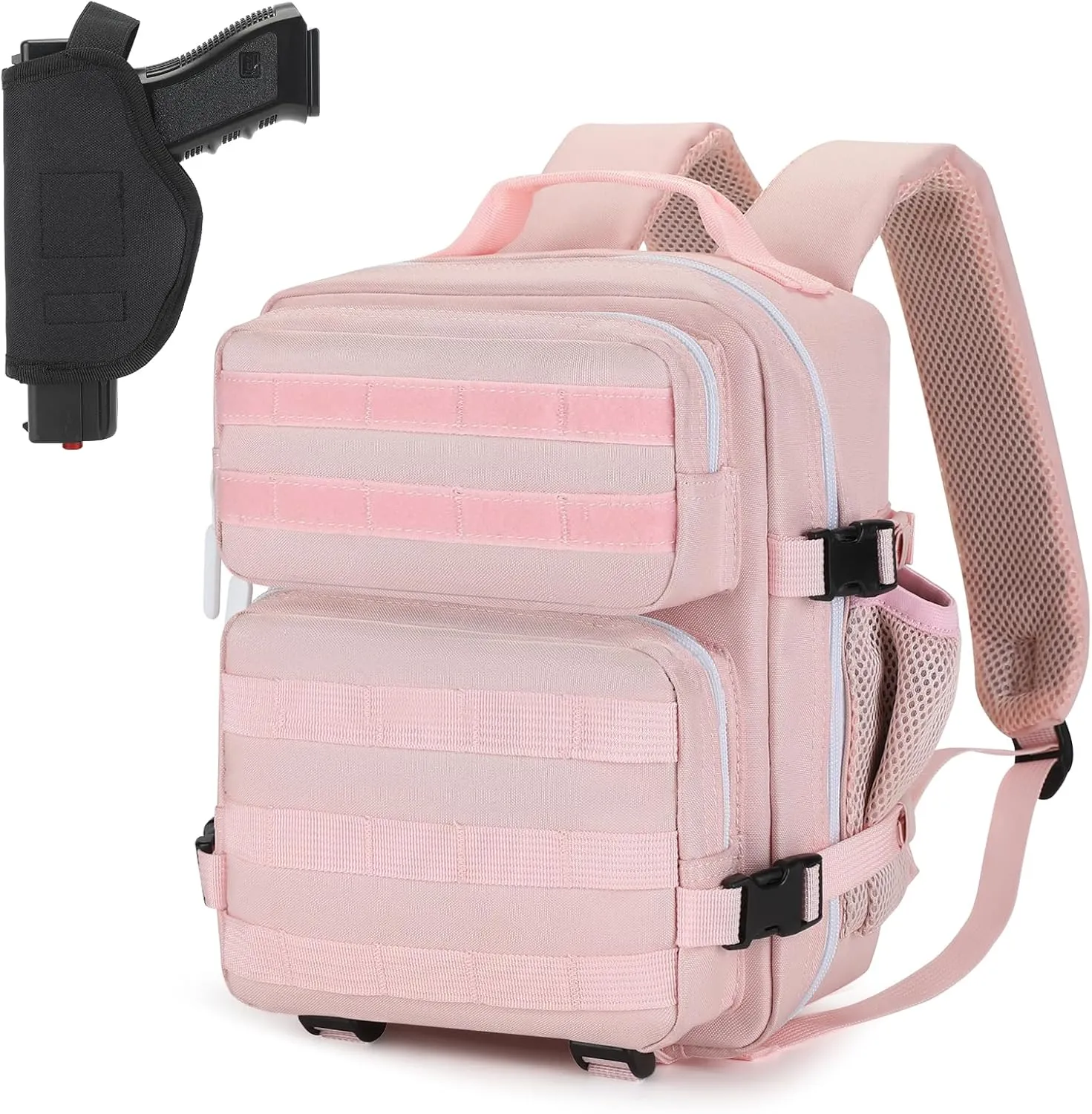 HUNTVP 9L Mini Tactical Backpack with Holster for Women - Small Military MOLLE Backpack for Sport, Hiking, Travel, Gym (Pink)