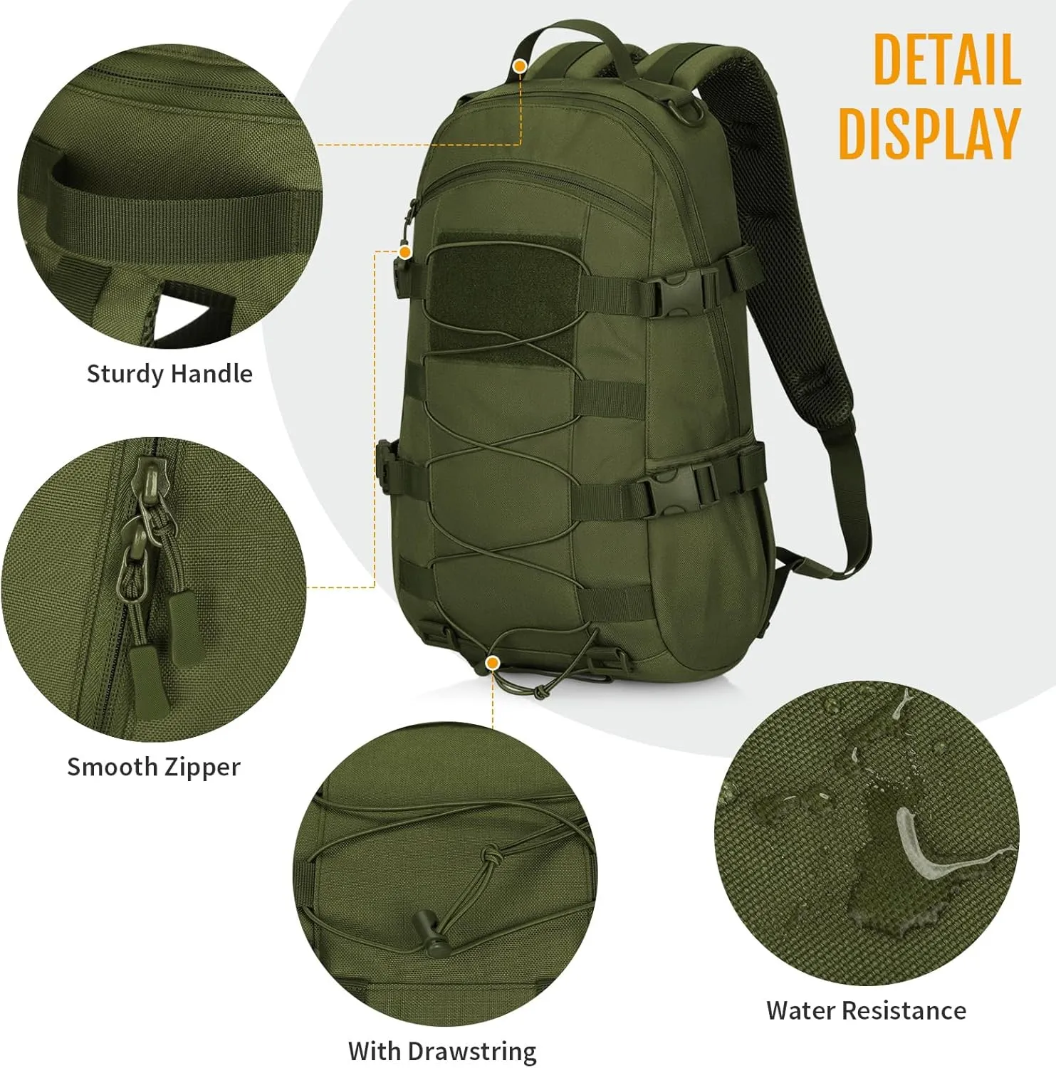 HUNTVP Tactical Backpack Outdoor MOLLE Military Hunting Rucksack Gear Assault Travel Daily 25L Pack Bag for Working, Camping (Army Green)