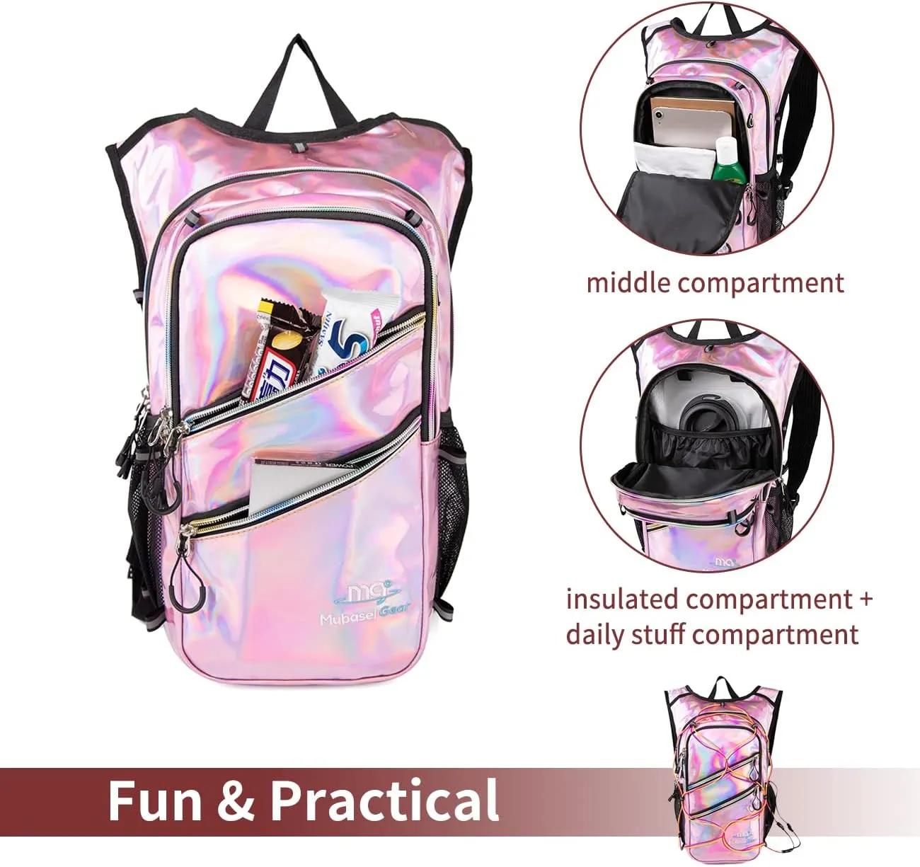 Hydration Backpack Pack with Cool Lights, 2L Water Bladder, Lightweight Bag for Running, Hiking, Bike, Climbing, Music Festival Essential, and Rave
