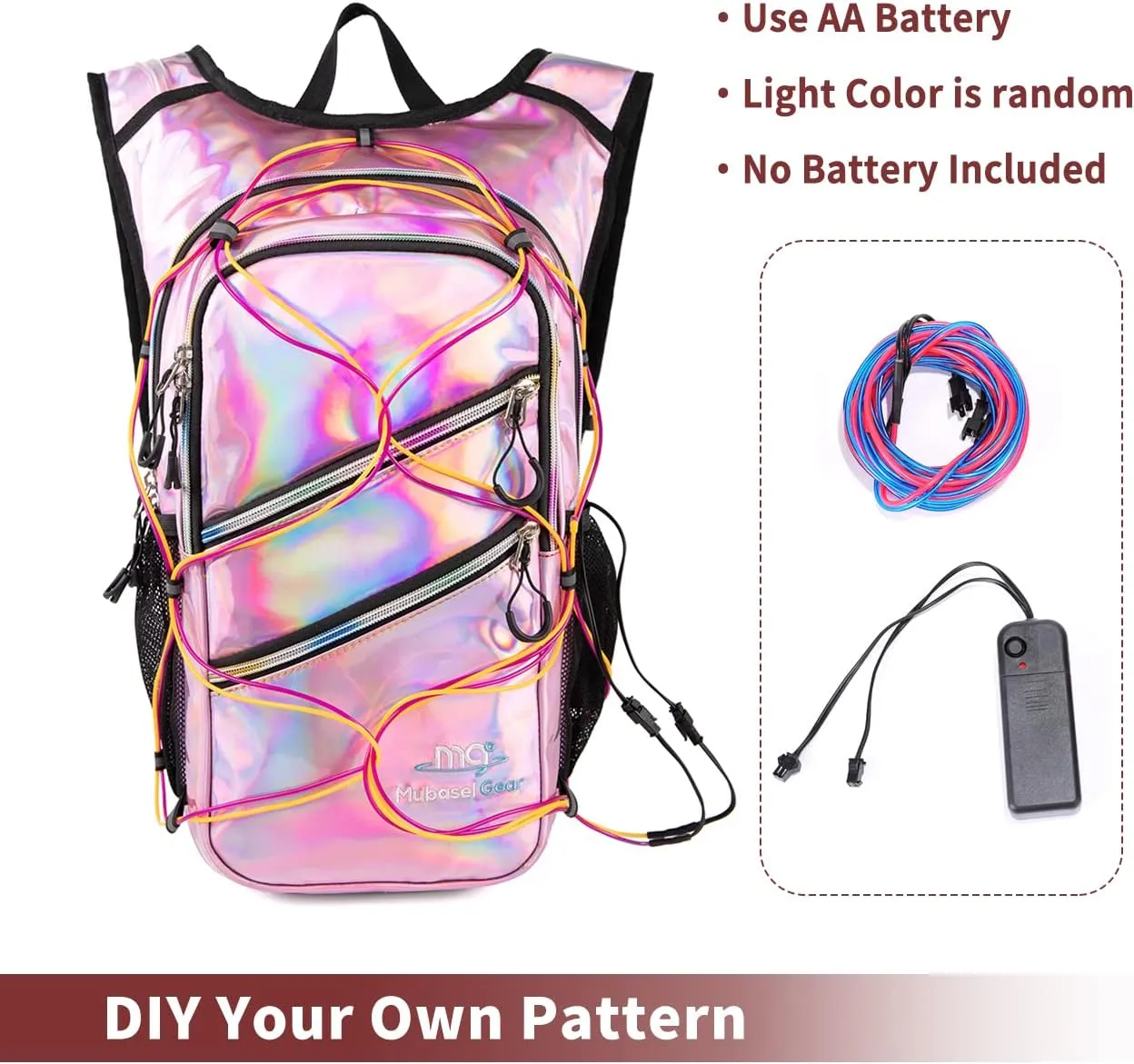 Hydration Backpack Pack with Cool Lights, 2L Water Bladder, Lightweight Bag for Running, Hiking, Bike, Climbing, Music Festival Essential, and Rave