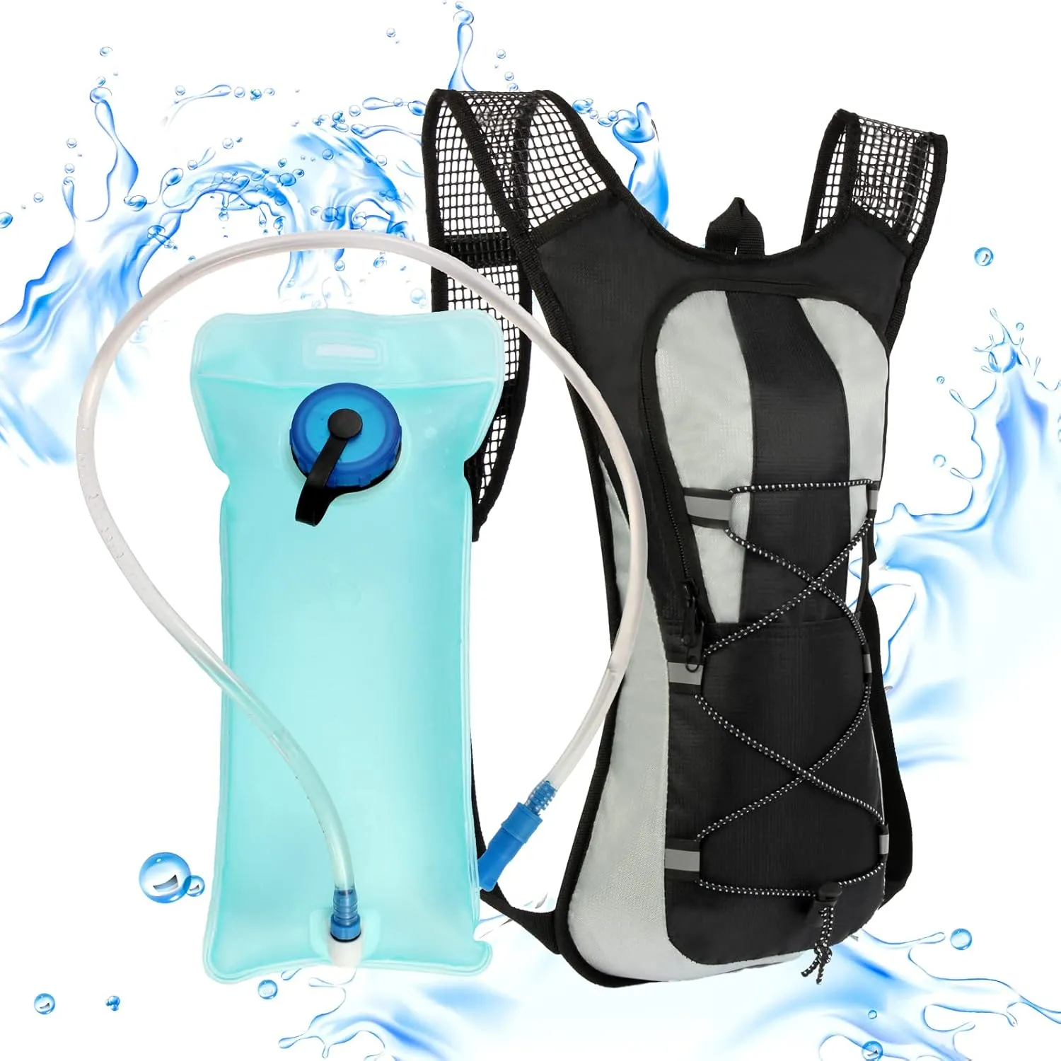 Hydration Pack Backpack, Insulated Water Backpack with 2L Bladder, Suitable for Hiking, Cycling, Running, Camping, Rock Climbing and Other Outdoor Activities (Black)