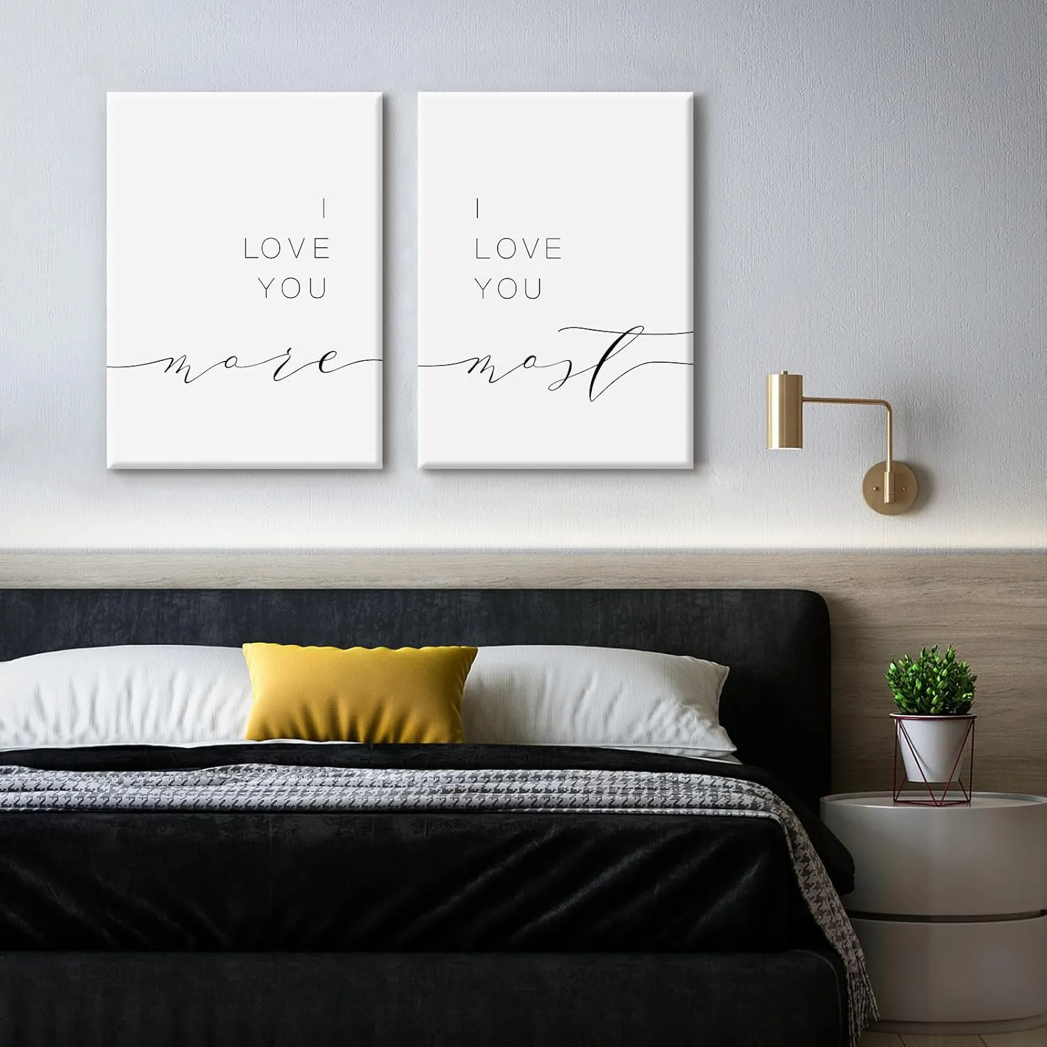 I Love You More I Love You Most Wall Decor Loving Quotes Canvas Wall Art Above Bedroom Prints for Couples Minimalist Pictures Romantic Poster Bedroom Artwork Painting 16x24x2 Inch Wrapped Canvas
