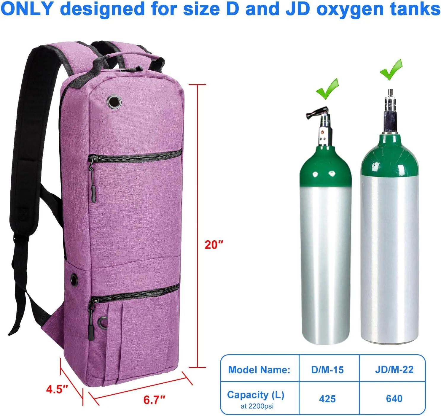 iGuerburn Oxygen Tank Backpack Size D, Portable Oxygen Backpack for D/M15 JD/M22 Cylinder Bag O2 Tank Carrier Holder for Travel (Purple)